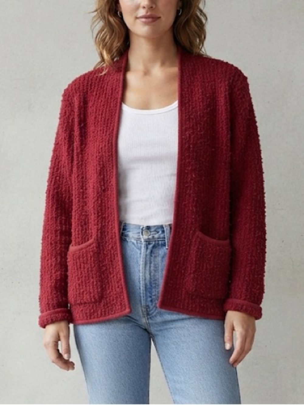 Vintage 90s Eatons Knit Ribbed Open Cardigan Sweater Size Small Oversized